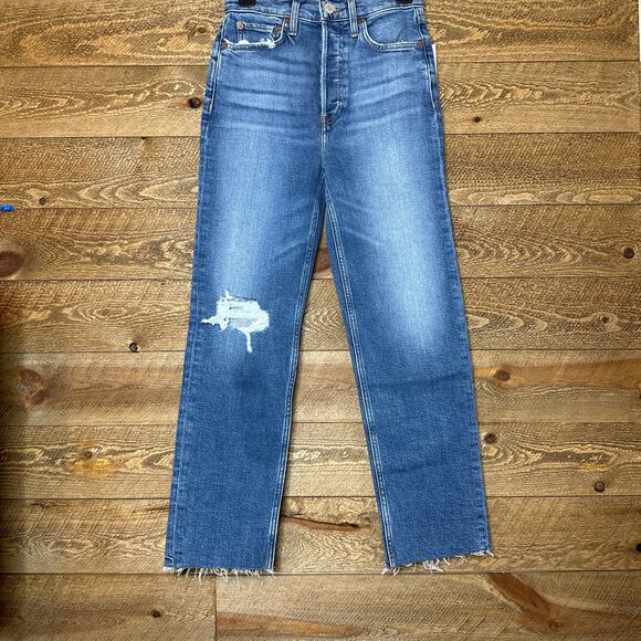 RE/DONE Ultra High Rise Stove Pipe Vintage Indigo Destroy Size 25 - Picture 5 of 14